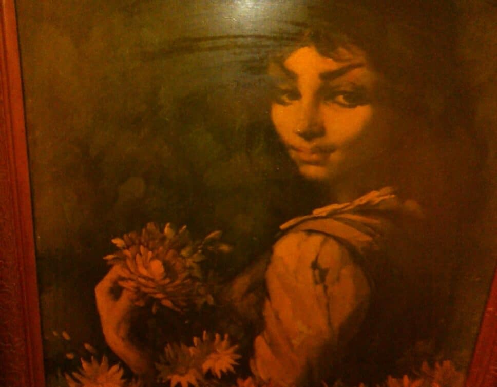 Peinture Tableau, Pastel: dame au fleurs