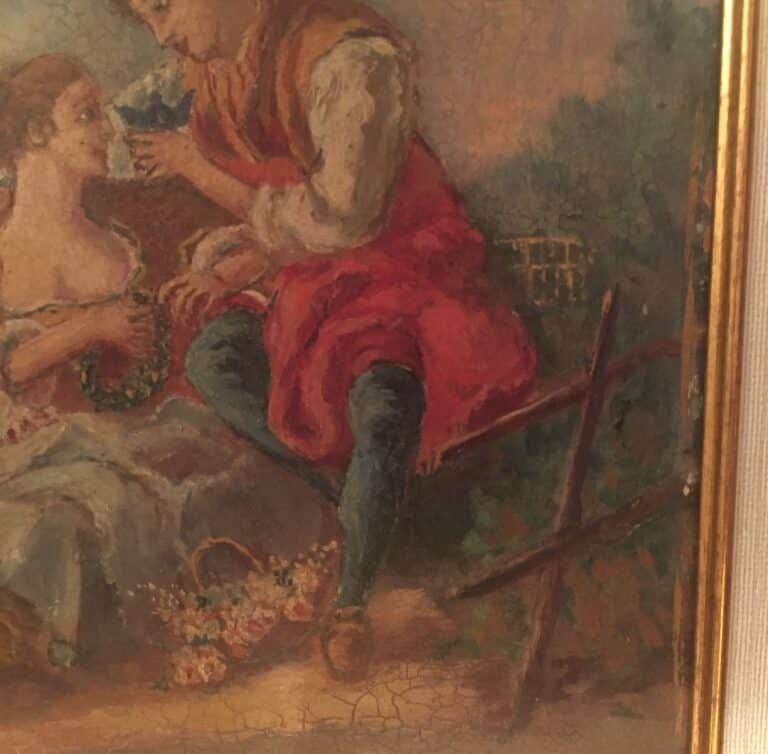Peinture Tableau, Pastel: homme et femme assis dans la foret