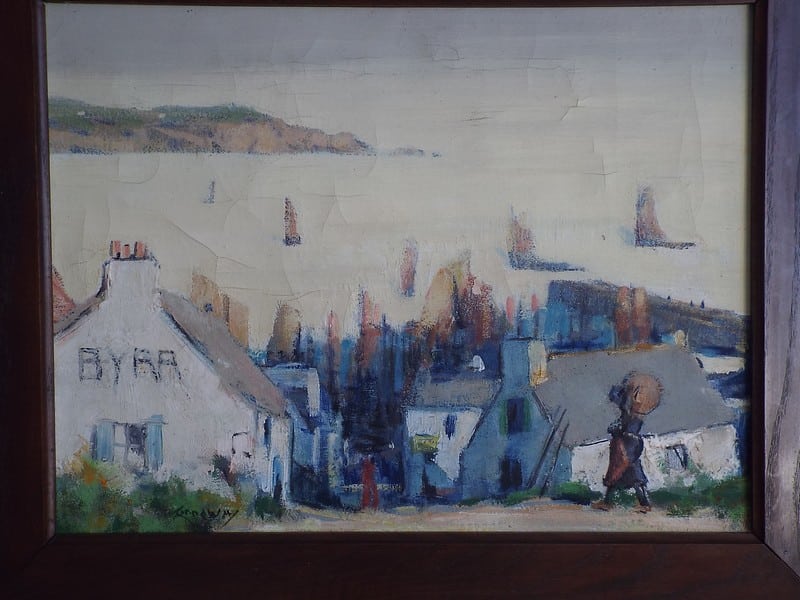 Peinture Tableau, Pastel: Village de bord de mer