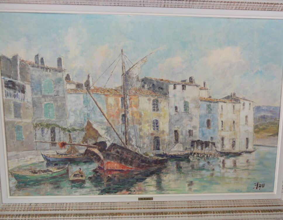 Peinture Tableau, Pastel: peinture port de pêche signé FAU