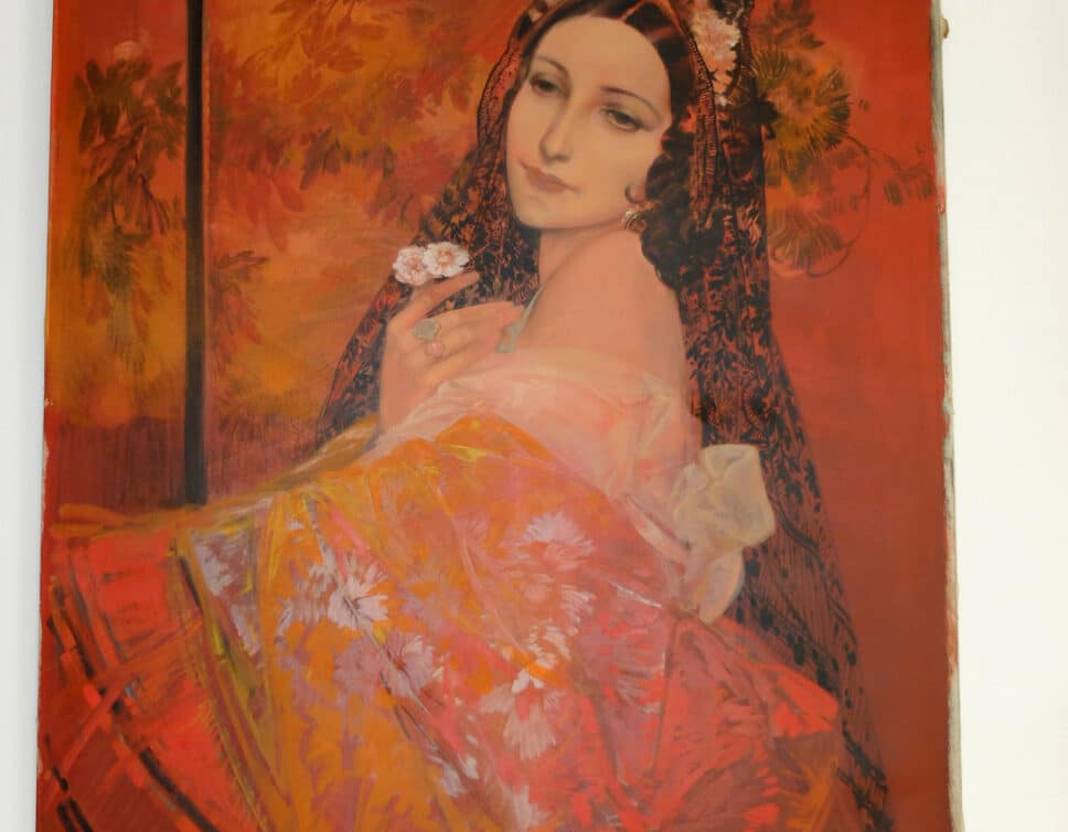 : Belle espagnole aux fleurs huile sur toile signé Karel van Belle 1939