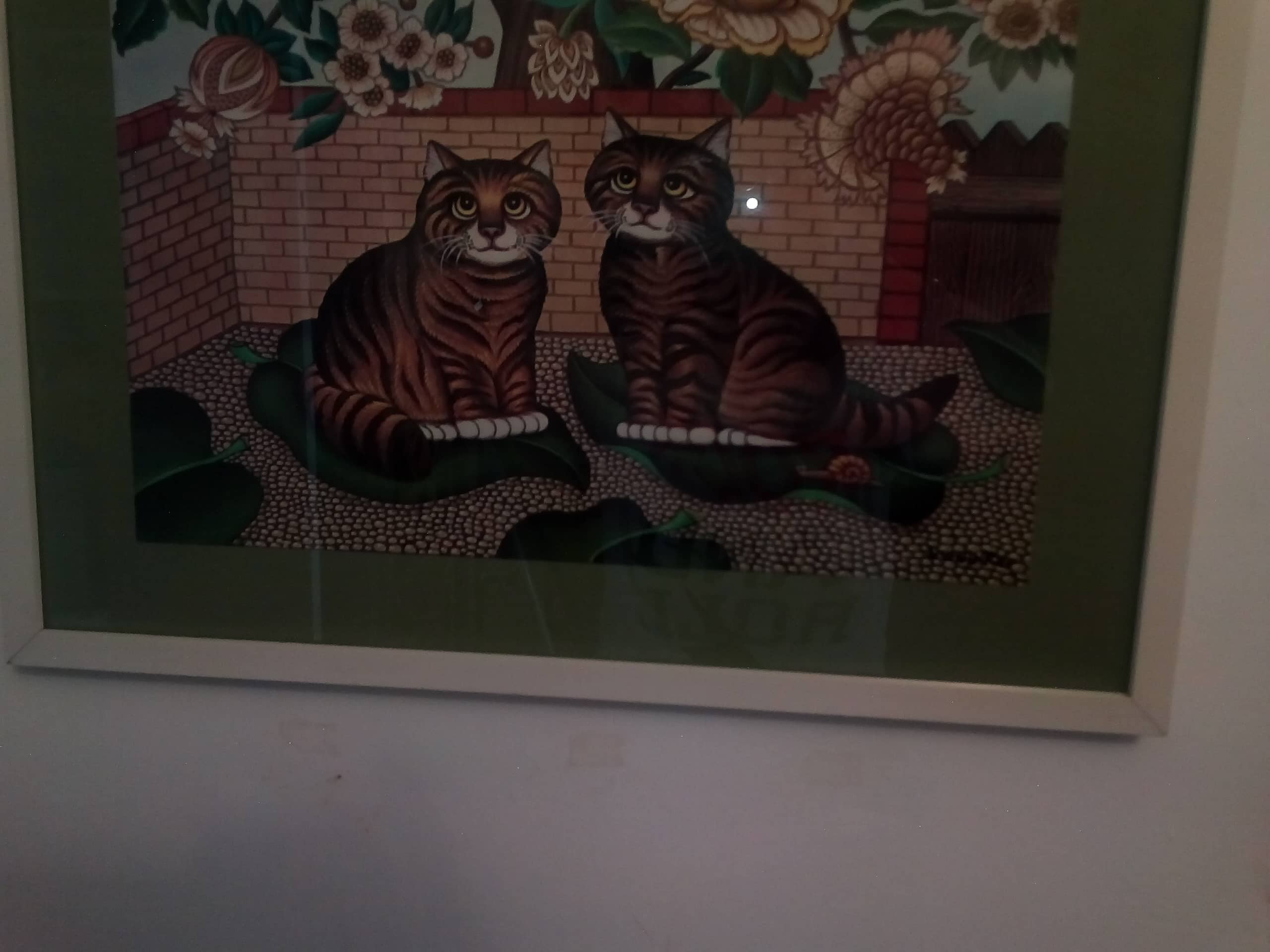 Dessin signé durant on représentant 2 chat tigré