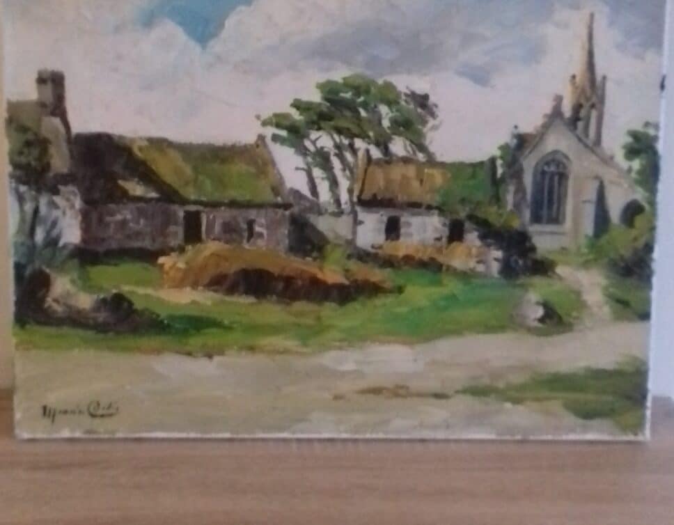 : Maurice cadic village et chapelle sur toile châssis.