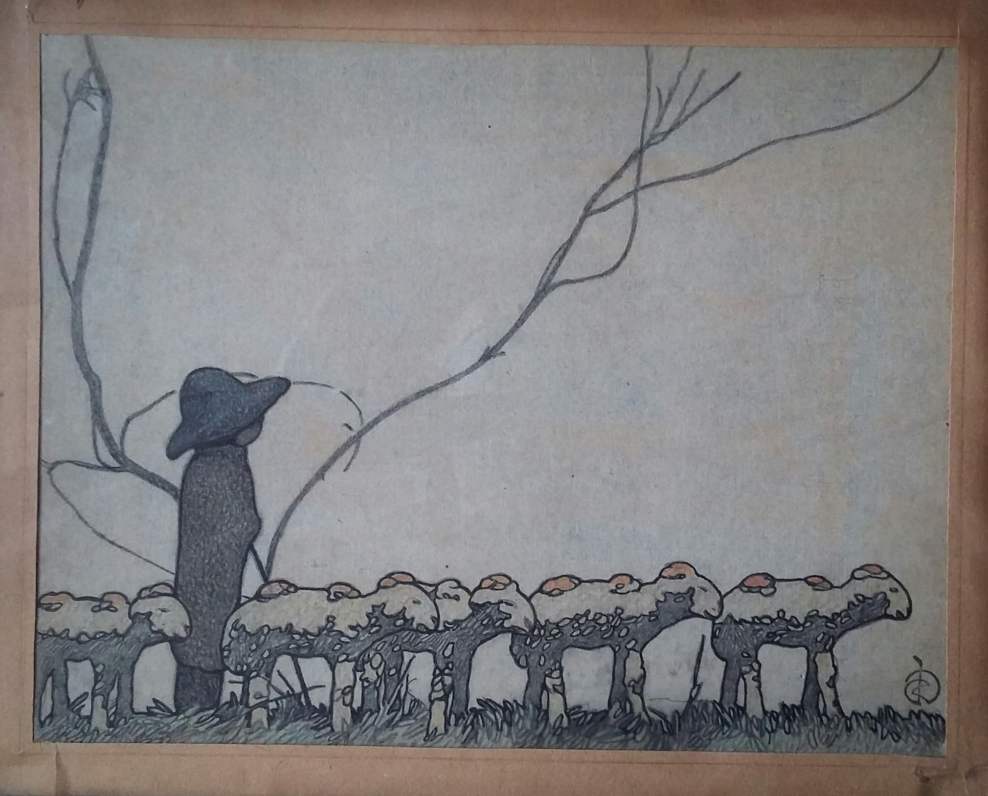 : David Dellepiane, berger et son troupeau, crayon