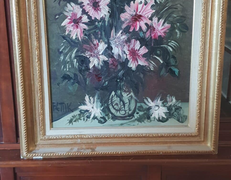 : FETTIK    Bouquet de fleurs en un vase. huile sur toile