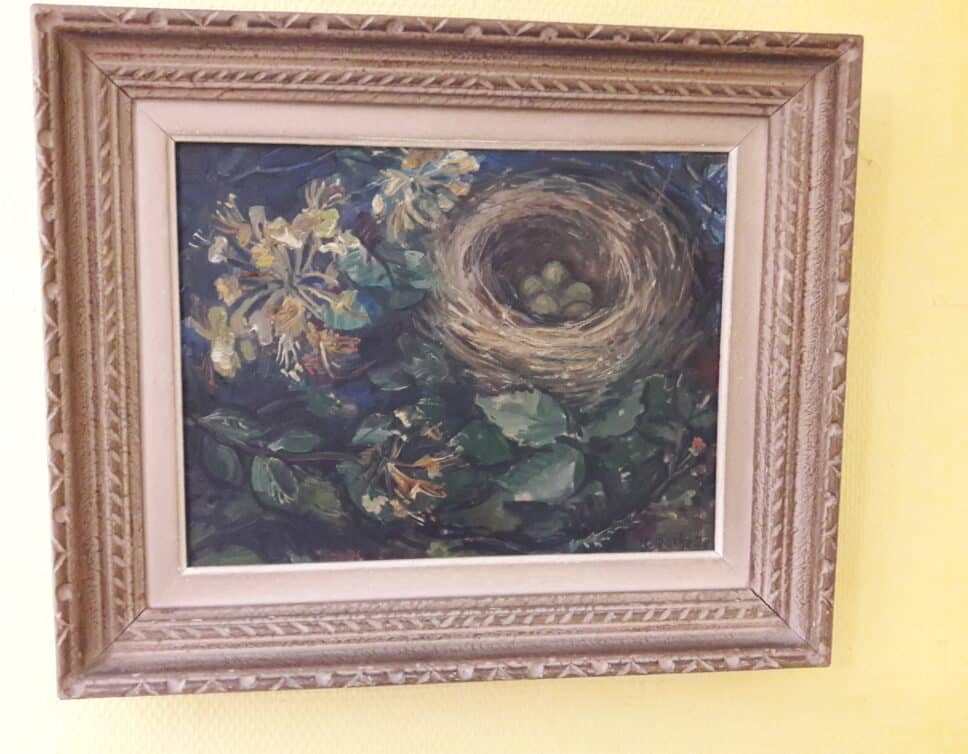 : tableau sur toile représentant un nid de Raymond Rochette vers 1955