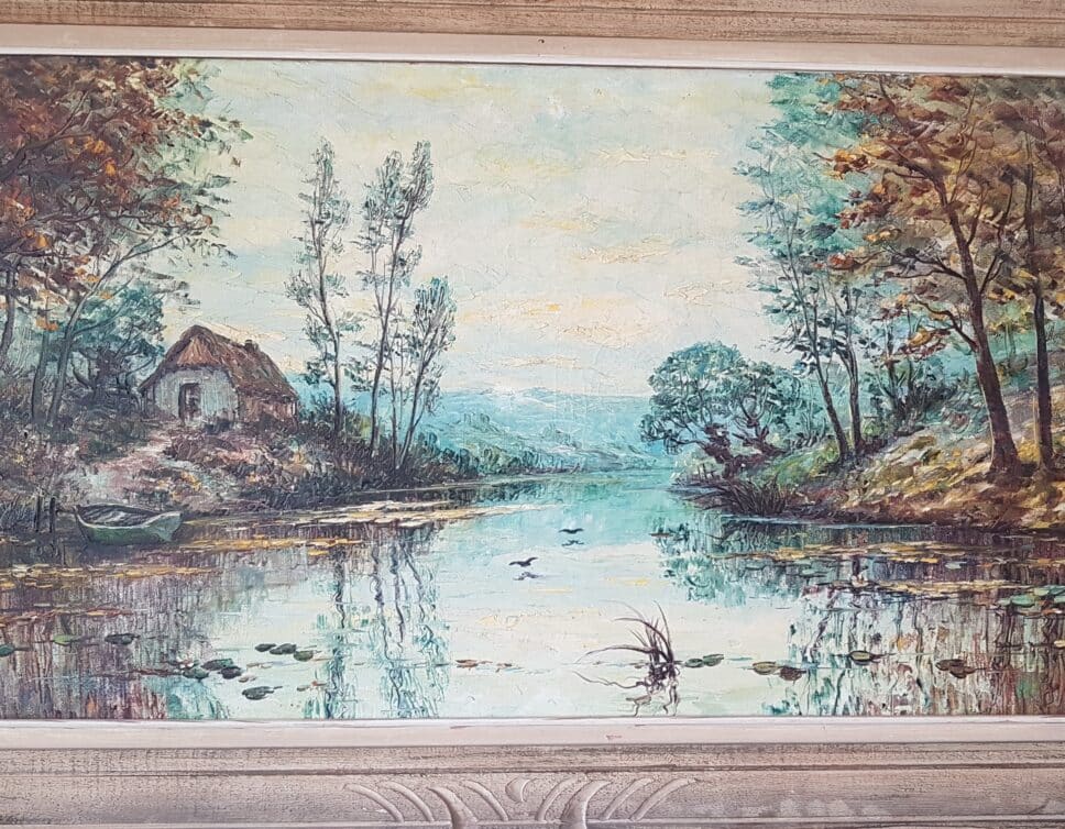 Peinture Tableau, Pastel: maison au bord de l’eau