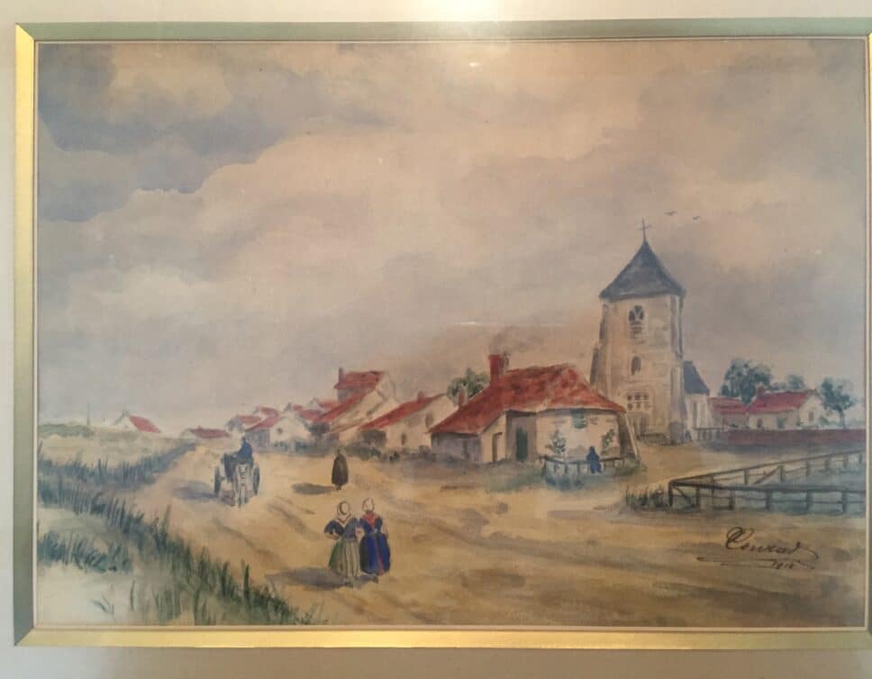 : Peinture Aquarelle village – Conrad 1910