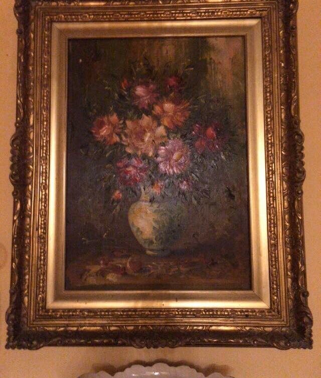 : Peinture bouquet de fleurs avec cadre authentique