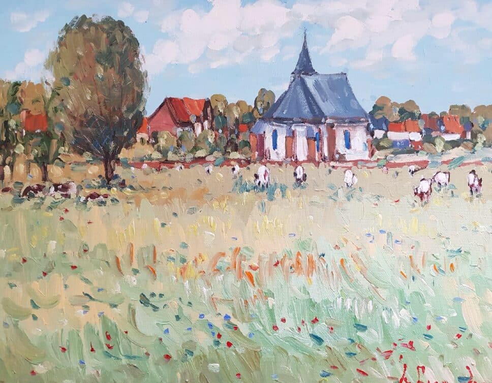Peinture Tableau, Pastel: Village en Picardie