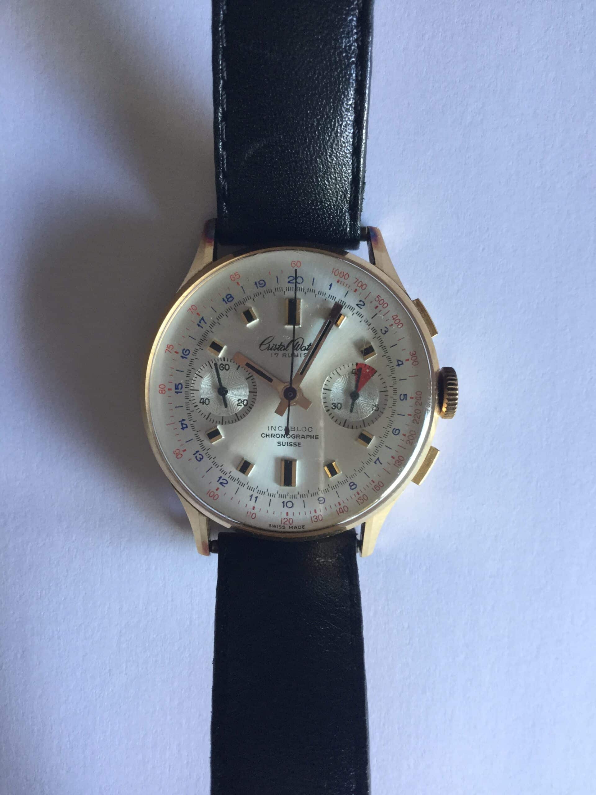 cristal watch 17 rubis incabloc chronographe suisse
