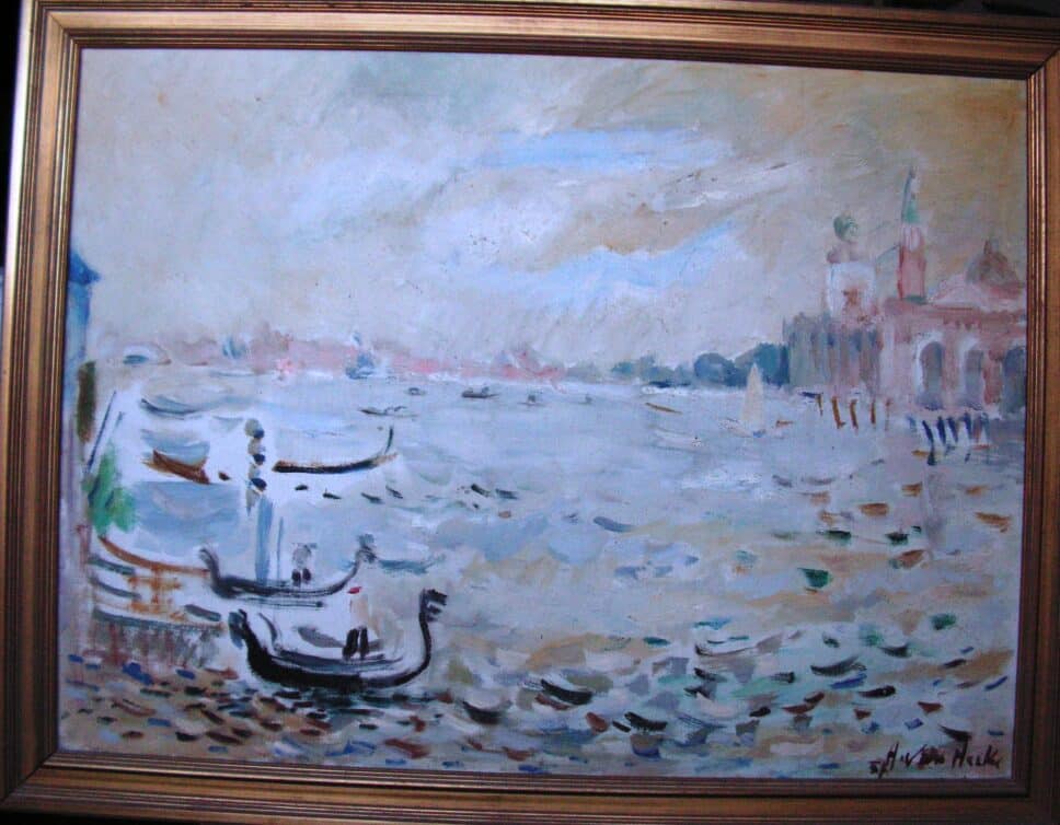: Vue de Venise, Arthur Van Hecke, huile sur toile, non datée