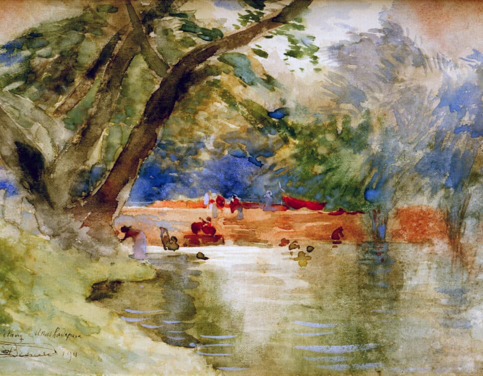 Peinture Tableau, Pastel: étang à Anurhadapura d’Albert Besnard