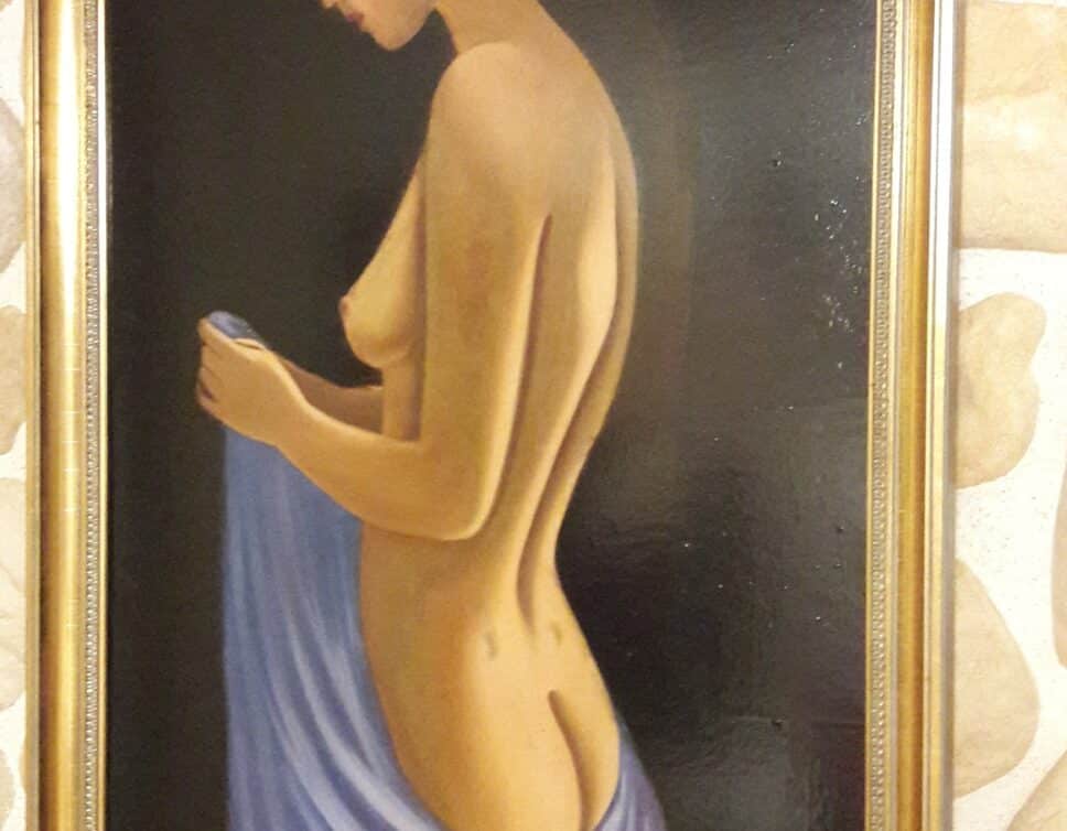 : Artiste peintre conti. Représentant une femme dénudée.Oeuvre sur bois.âge:19-20 ème.