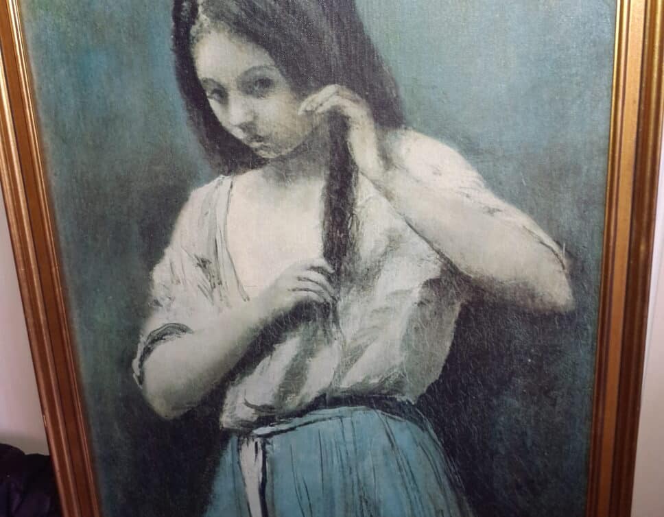 Peinture Tableau, Pastel: jeune fille se peignant les cheveux, Jean Baptiste Corot