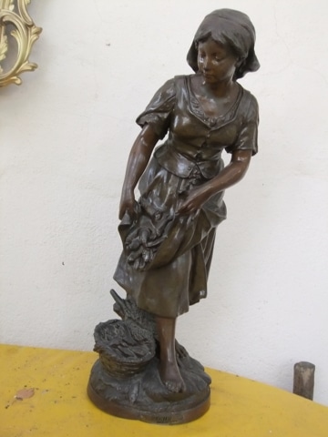 statuette bronze de femme pêche