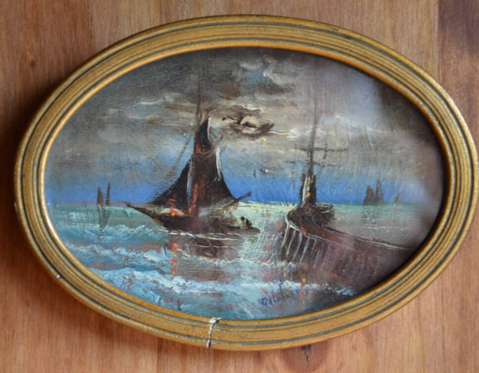 Peinture Tableau, Pastel: voilier sortant du port