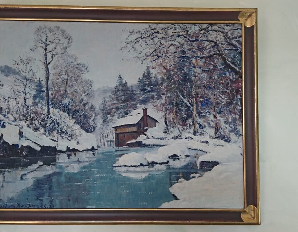 Peinture Tableau, Pastel: le Doubs hiver 1931