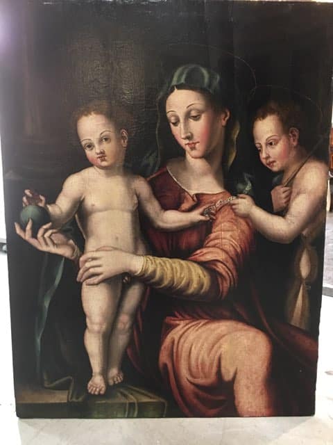 : Vierge à l enfant et St Jean Baptiste de Leonardo Grazia da Pistoia Huile sur panneaux du milieu du 16eme