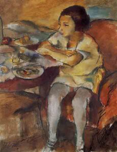 Jules Pascin, Peinture d'un enfant assis à une table Estimation Jules Pascin gratuite