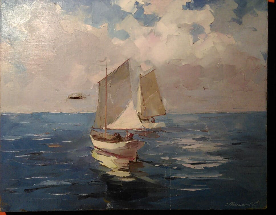 Peinture Tableau, Pastel: « Voilier sur mer calme »