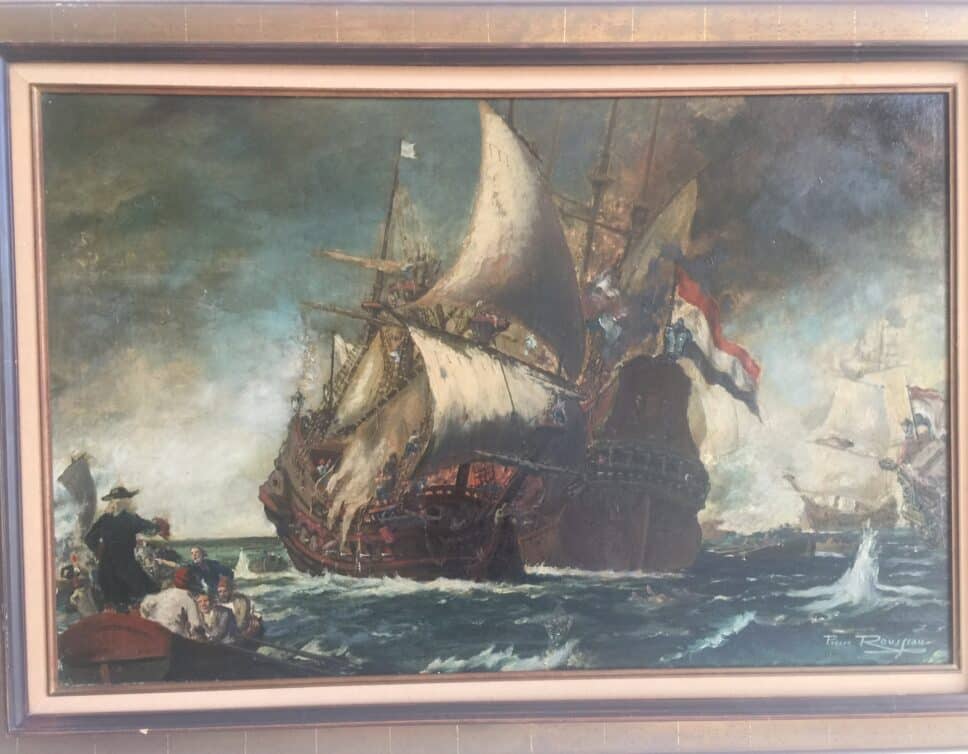 : bataille navale de Pierre Rousseau d’huile sur bois
