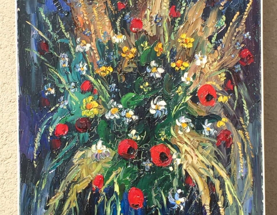 : fleurs des champs . Peintre Hongrois Emeric 1974 , sur toile