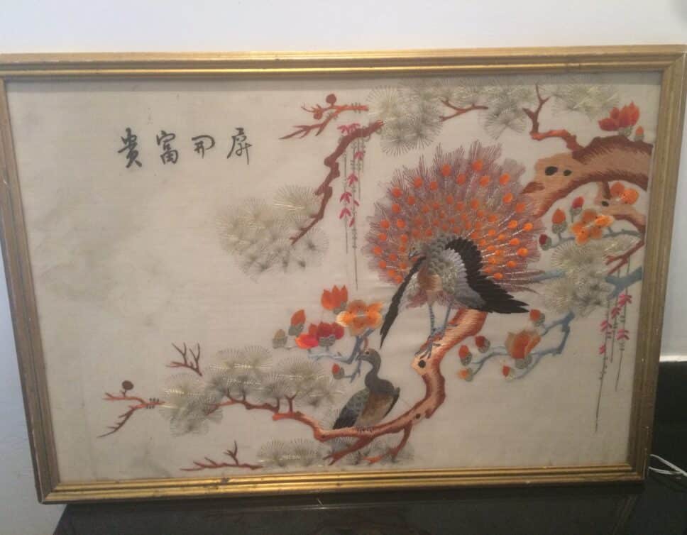 Ancien tableau de broderie chinoise