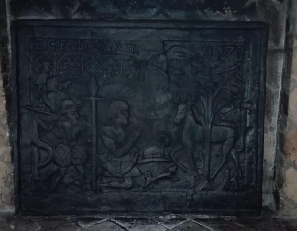 plaque de cheminée en fonte, marquée 1570