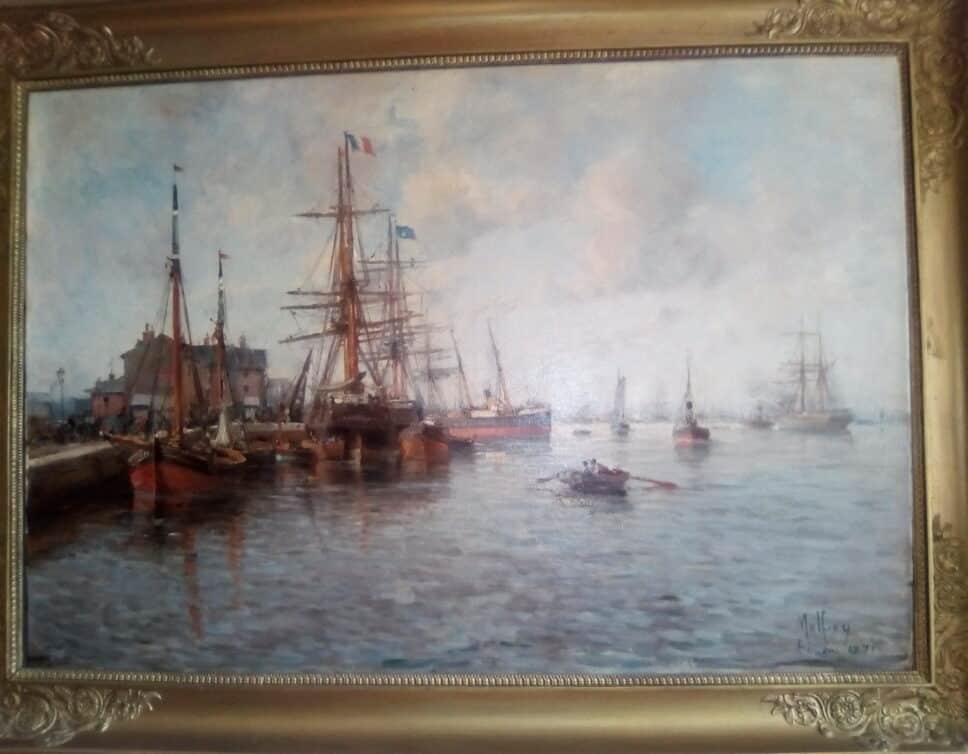 Peinture Tableau, Pastel: le port de Rouen signé Malfroy 1891