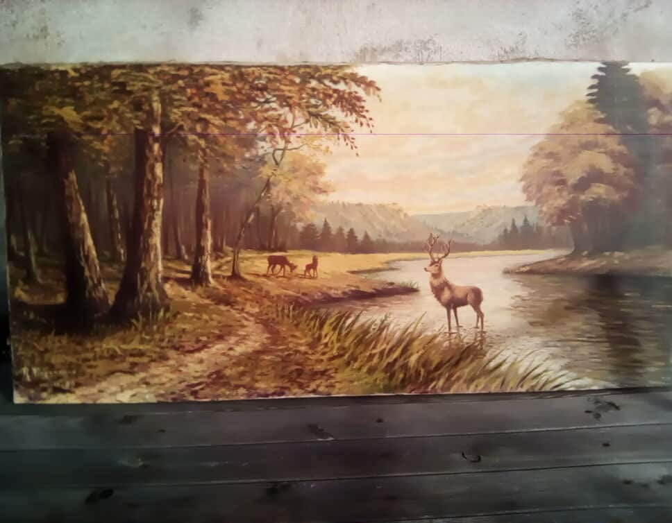 Peinture Tableau, Pastel: Cerf dans la rivière
