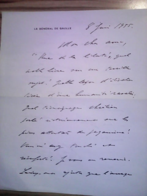 Estimation Livre, manuscrit: Lettre manuscrite du général de Gaulle