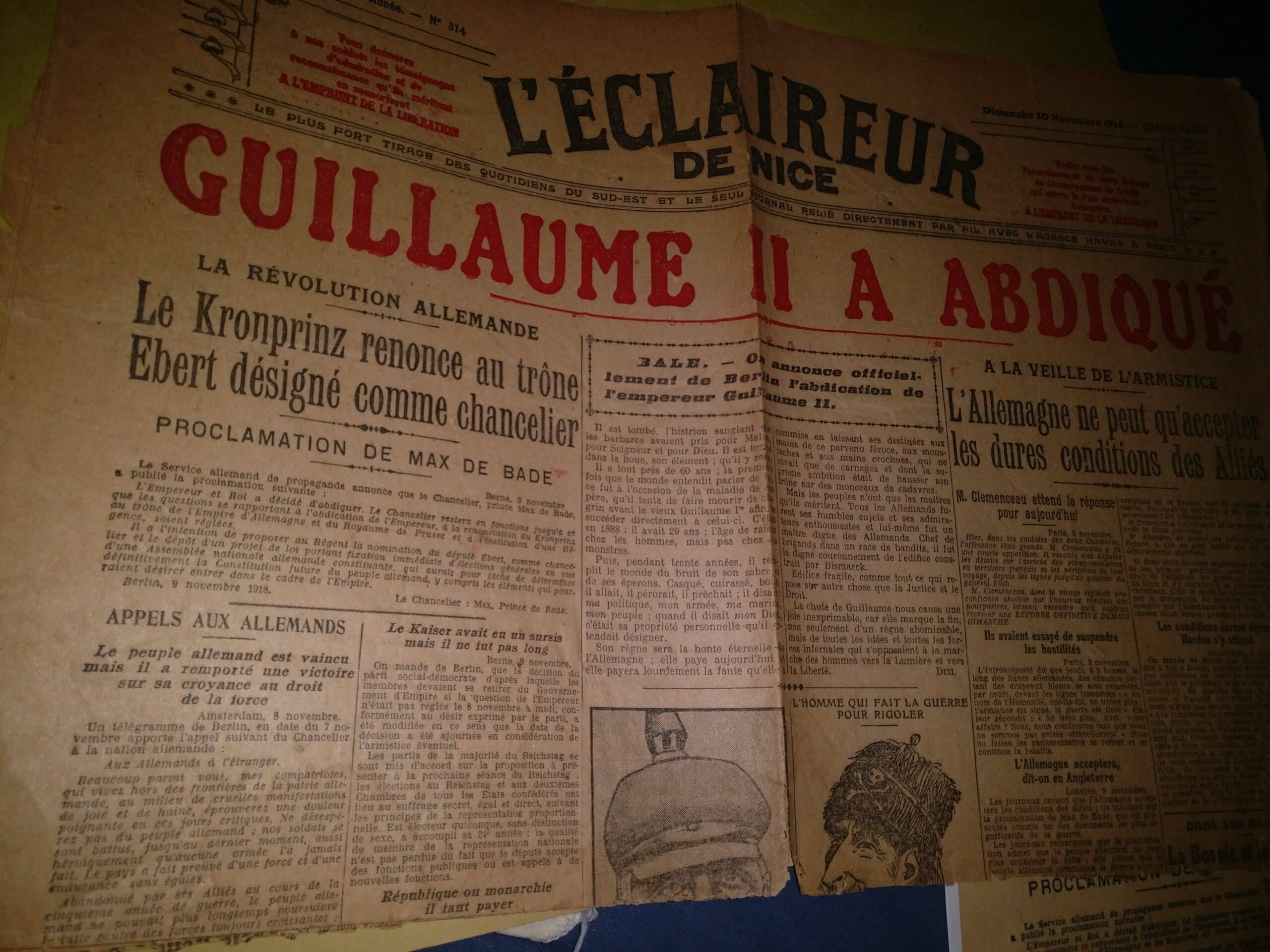 Estimation Livre, manuscrit: L’eclaireur de Nice 10 novembre 1918