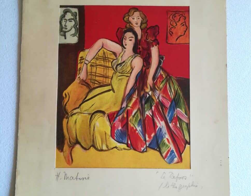 Lithographie signée. Matisse, Deux jeunes filles à la robe jaune et écossaise