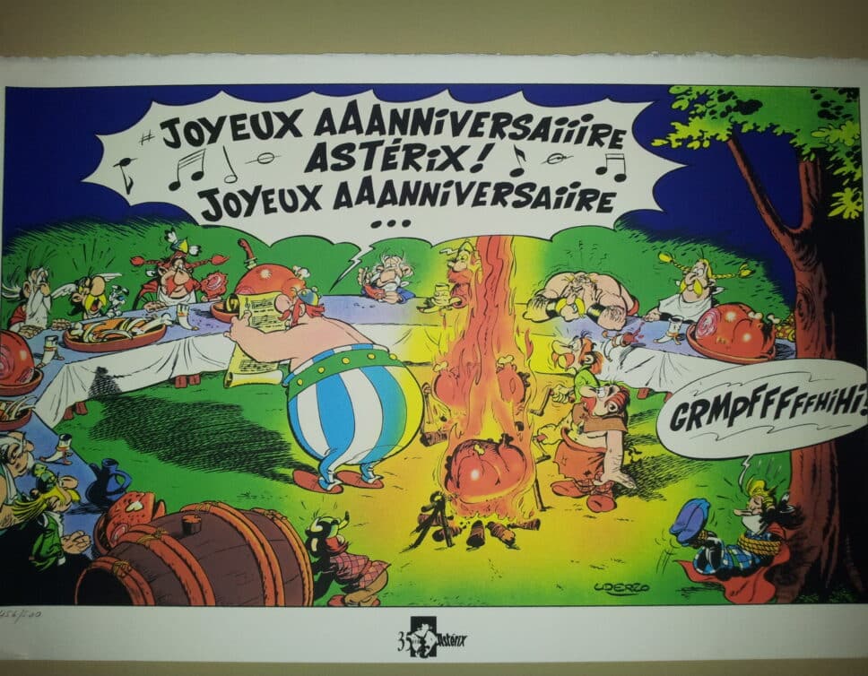 Uderzo, sérigraphie couleur sur papier cartonné, 35 ans Astérix