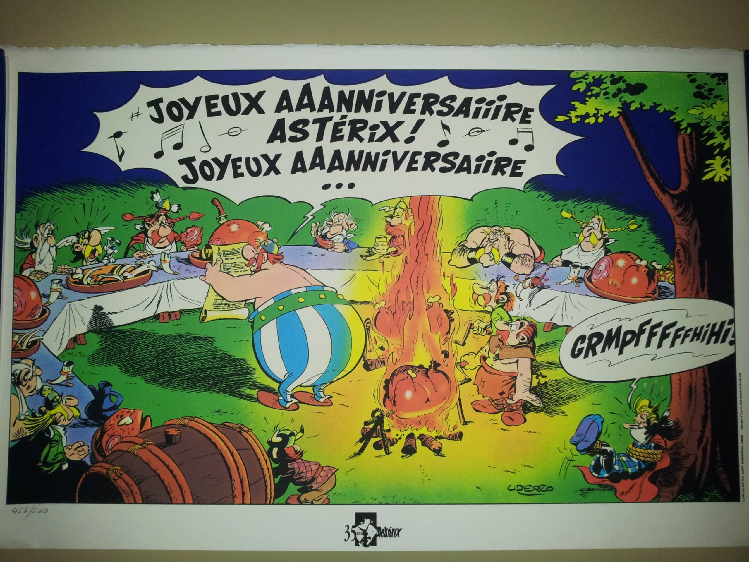 Uderzo, sérigraphie couleur sur papier cartonné, 35 ans Astérix