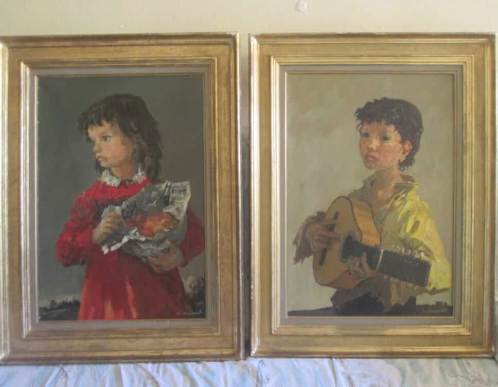 : G. Cheyssial petite fille aux pommes et garçon à la guitare huile sur toile