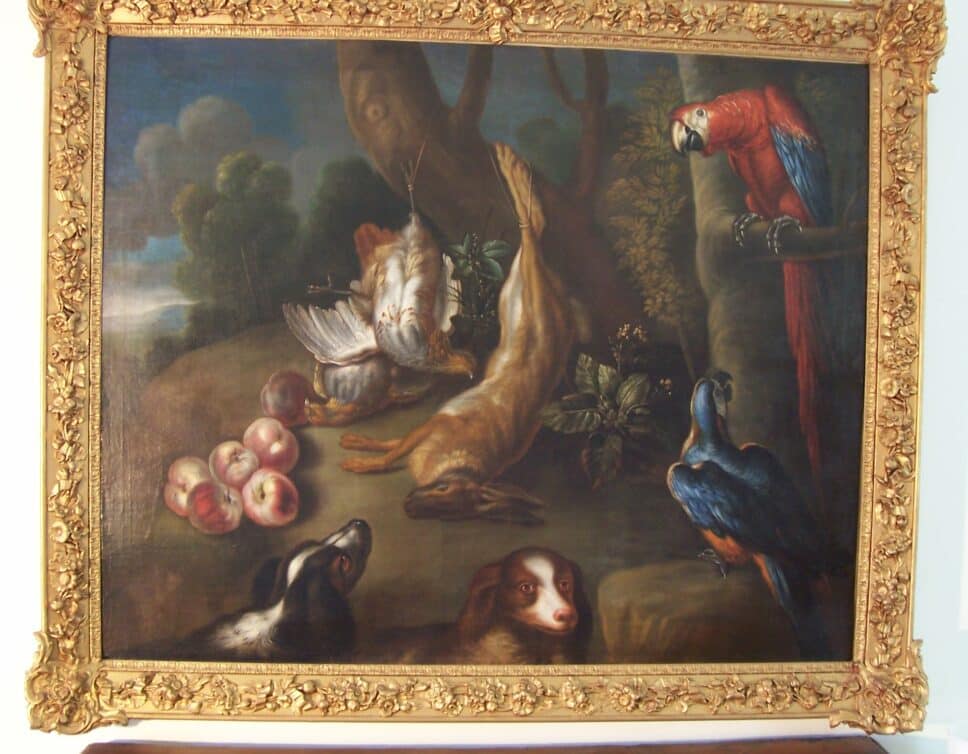 Peinture Tableau, Pastel: Tableau  Nature morte de chasse avec deux perroquets