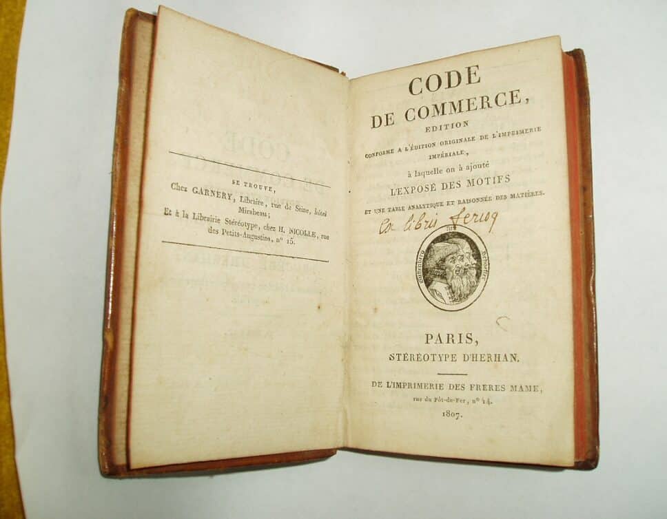 Estimation Livre, manuscrit: CODE DE COMMERCE 1807