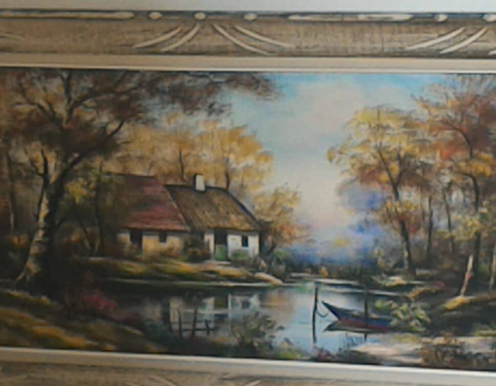 Peinture Tableau, Pastel: 2 maisons du lac de duprey