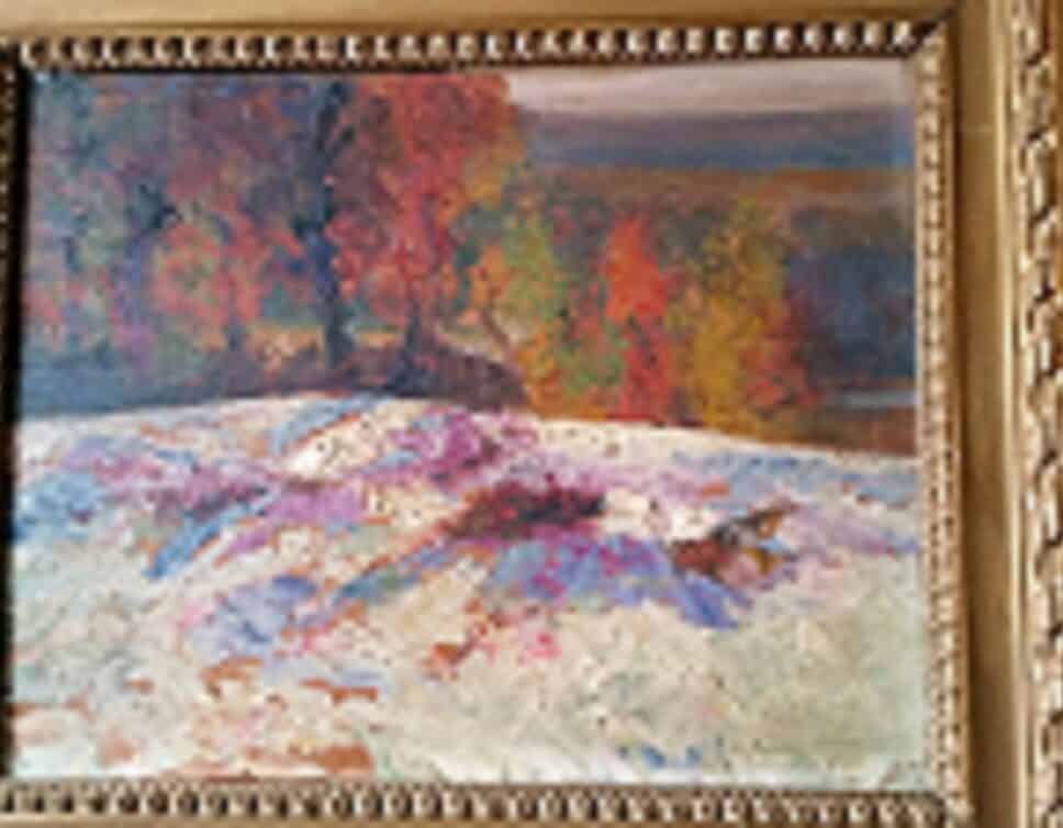 : Victor Charreton Peinture sur bois « Paysage d’hiver »