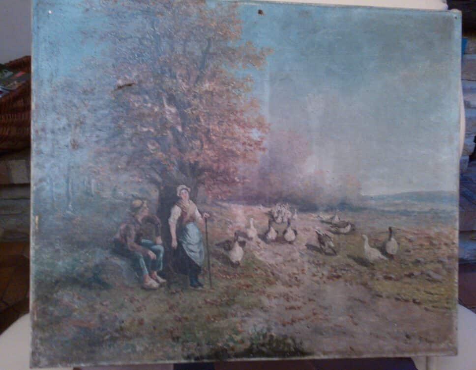 Peinture Tableau, Pastel: Les oies de Mamie