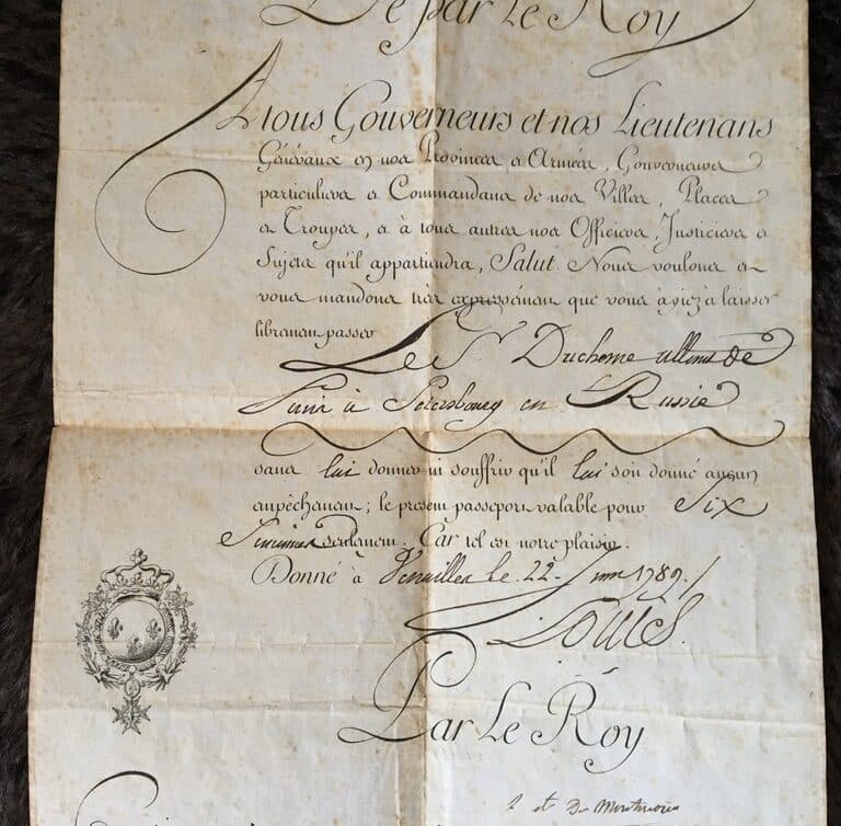 Estimation Livre, manuscrit: Laisser Passer signé de  LOUIS XVI en 1789