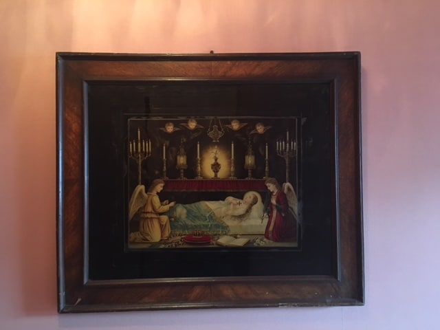 : tableau la dormition de la Vierge ou Sainte.cadre bois. fin 19è siècle.te
