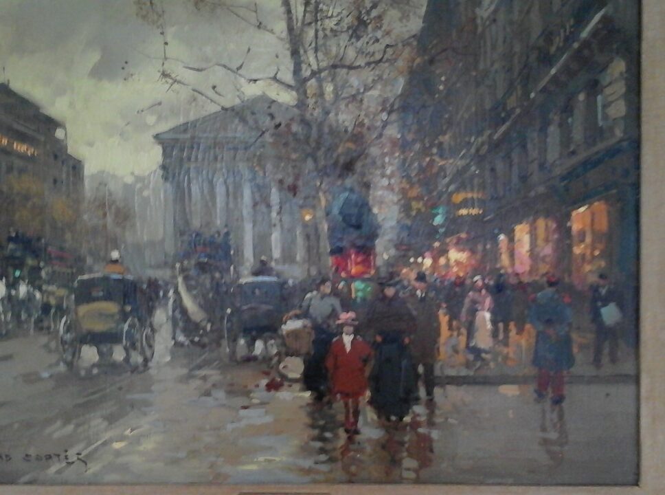 : Paris des années 1910-20. seine de rue coin Royal et De Lamadeleine, Paris. Date estimation 1900-1920? Le support toile sur bois.