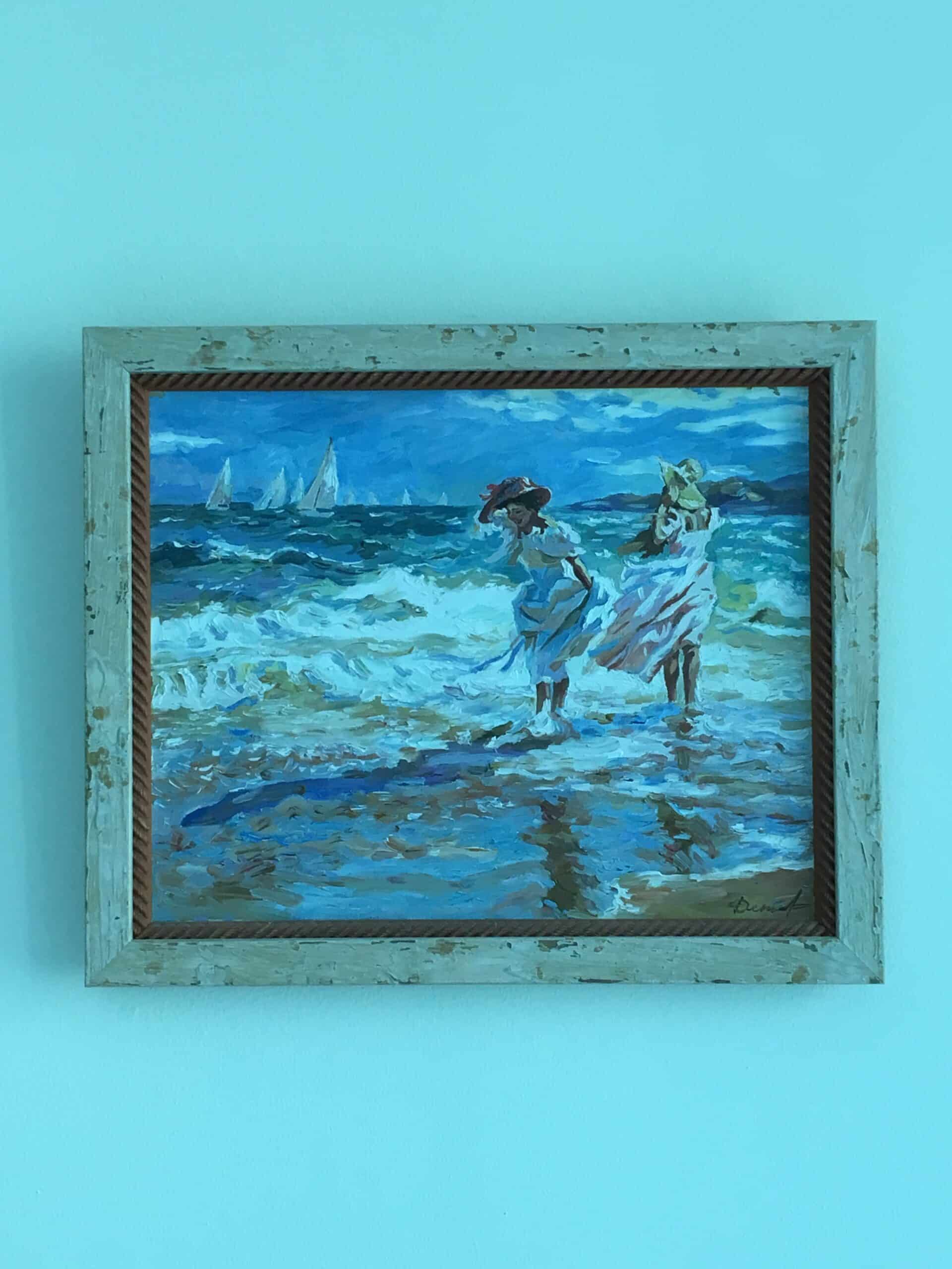 Peinture Tableau, Pastel: Tableau scene de plage