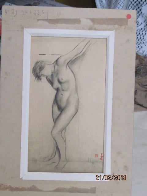 : nu de femme penchée, Degas, crayon ou fusain