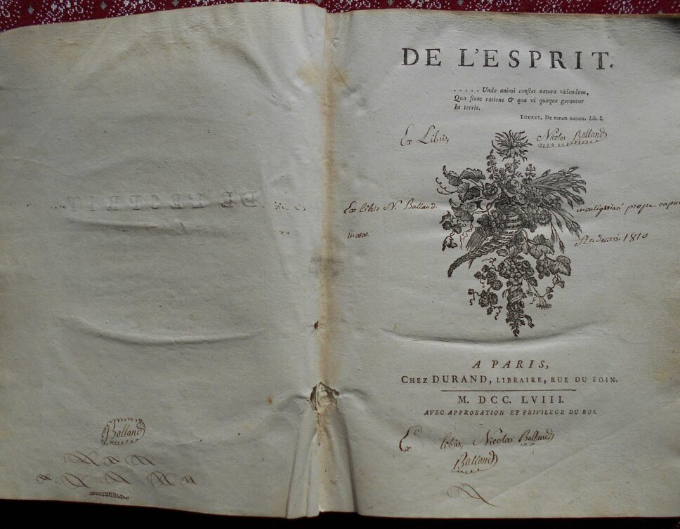 Estimation Livre, manuscrit: livre de Helvetius « De l’Esprit »