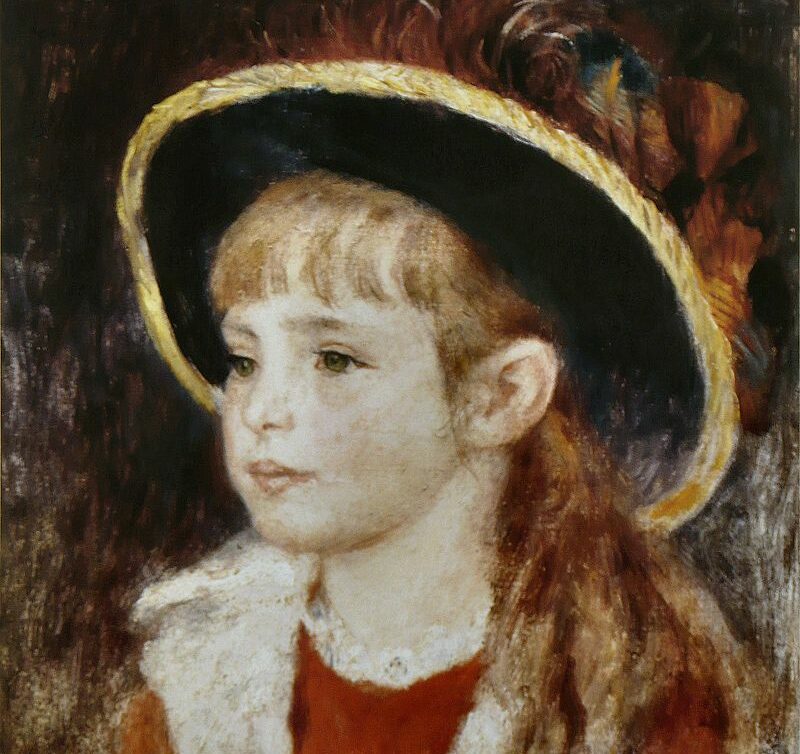 Peinture Tableau, Pastel: renoir , petite fille au chapeau bleu