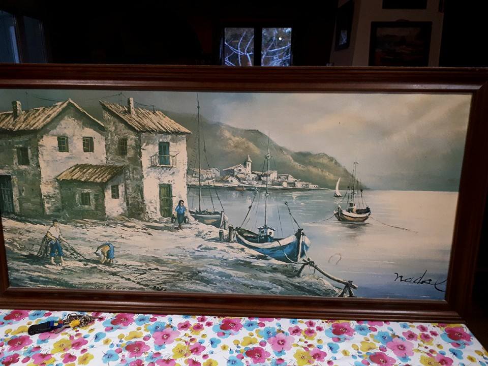 Peinture Tableau, Pastel: Port de pêche